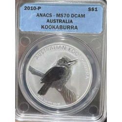 1 oz silver KOOKABURRA 2010 $1 bu MS-70 DCAM ANACS 