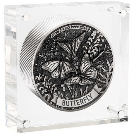 Butterfly 2025 2 Kilo Silver High Relief Antiqued Coin