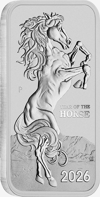 Perth Mint 1 oz silver RECTANGLE LUNAR HORSE $1 BAR 2026 bu