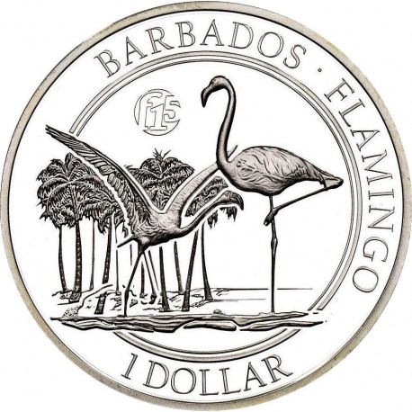 1 oz silver FLAMINGO 2016 $1 Barbados PROOF F15