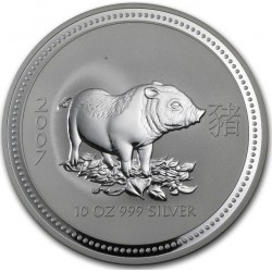 SINGAPORE 2 oz silver PIG 2007 $10 Proof Piedfort Coloured No Box