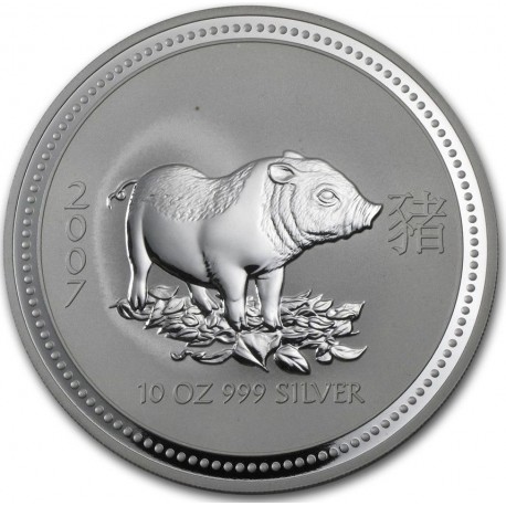 SINGAPORE 2 oz silver PIG 2007 $10 Proof Piedfort Coloured No Box