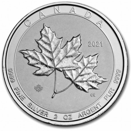 Canada 2 oz silver TWIN MAPLE LEAFS 2021 $10 bu