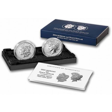 USA 1 oz silver MORGAN & PEACE DOLLAR 2024 $1 REVERSE PROOF 2-COIN SET