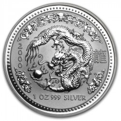 SINGAPORE 2 oz silver DRAGON 2000 $10 COLOURED Proof Piedfort