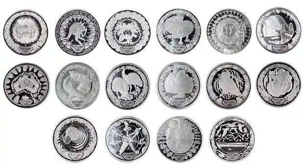 (希少)SYDNEY2000OLYMPIC.COIN(未使用) 1 oz silver sydney 2000 olympic $5 Proof 16 coins in capsule +
