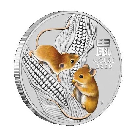 PM Lunar 3 Mouse 1/2 oz silver BU 2020 COLOURED $0.50 Australia