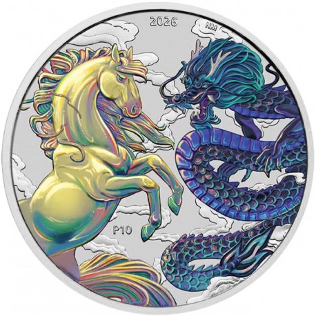 PM 1 oz silver DRAGON & HORSE 2026 BLUE $1 bu CHINESE MYTHS & LEGENDS