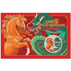 PM 1 oz silver DRAGON & HORSE 2026 COLOURED $1 bu CHINESE MYTHS & LEGENDS in card