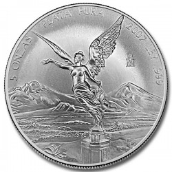 Mexico 5 oz silver LIBERTAD 2007 bu in capsule
