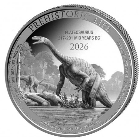 1 oz silver Prehistoric Life 2 PLATEOSAURUS 2026 bu 20FR BU