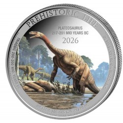 1 oz silver Prehistoric Life 2 PLATEOSAURUS 2026 COLOURED bu 20FR BU