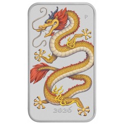 Perth Mint 1 oz silver RECTANGLE DRAGON $1 BAR 2026 COLOURED bu in Card