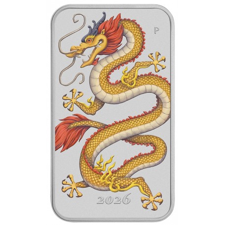 Perth Mint 1 oz silver RECTANGLE DRAGON $1 BAR 2026 bu