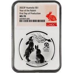 PM Lunar 3 RABBIT 1 oz silver 2023 BU NGC MS 70 $1 Australia